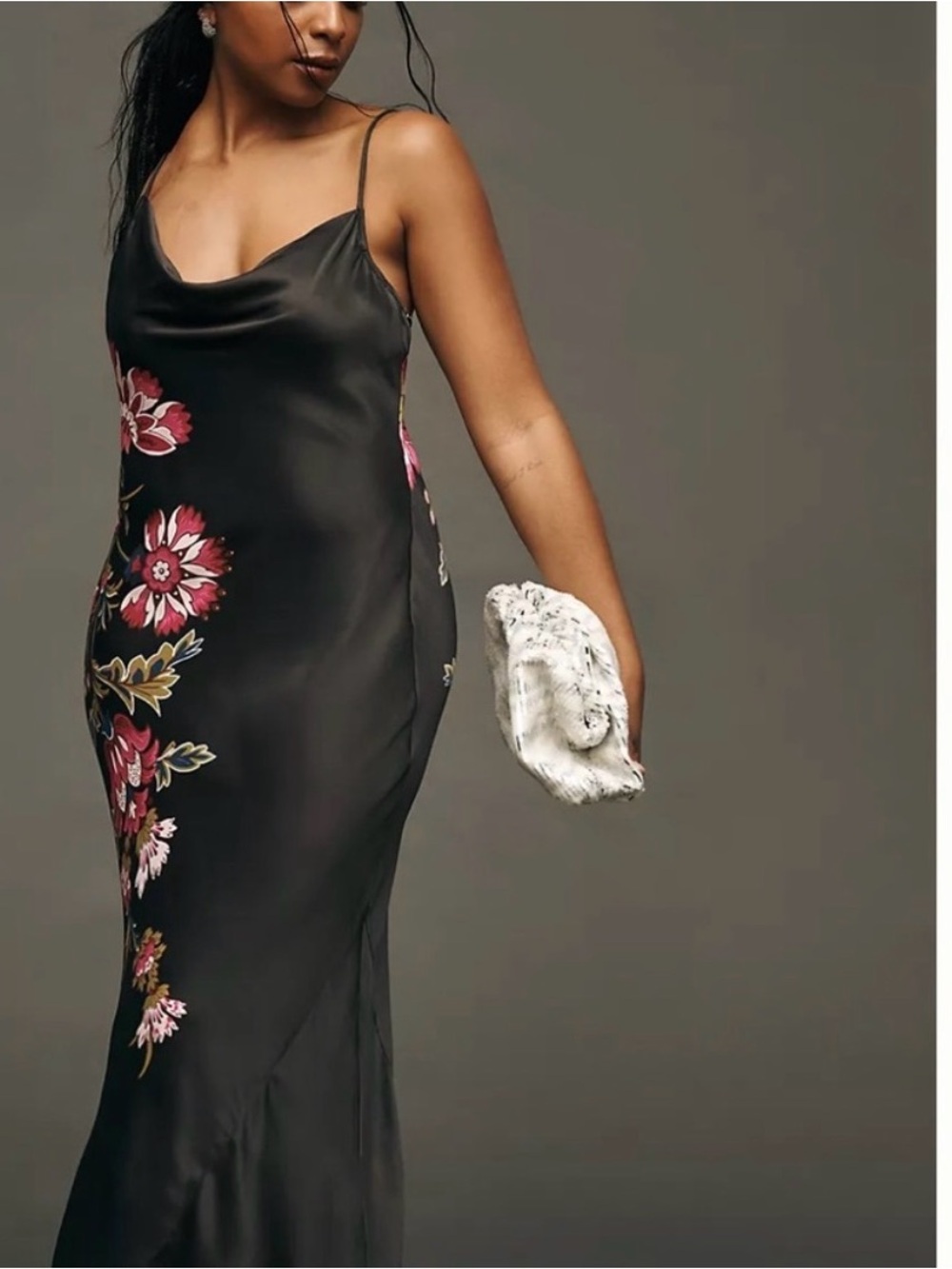 Black Floral Slip Dress with Pink Blooms